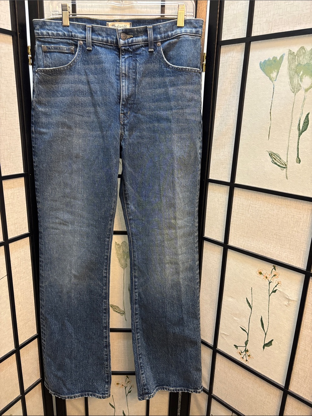 Madewell Women’s Boot Cut Straight Jeans in Medium Indigo Blue